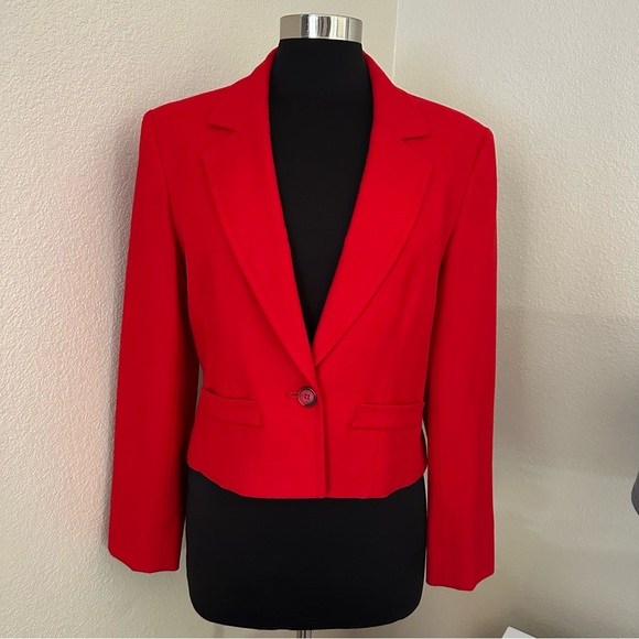 Pendleton Vintage Red Crop 100% Virgin Wool Single Button Blazer Size 12 - Picture 1 of 12